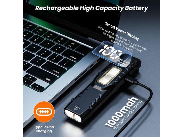 EDC Tactical Flashlight, 1100 High Lumens Rechargeable LED Flat Flashlight w/ Clip & Digital Display, Pocket Flashlight for Home Camping Emergency,...