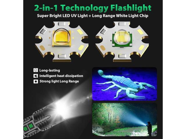 AdamStar UV & High Lumens Flashlight Rechargeable, 2-in-1 Powerful Blacklight LED Flashlight Tactical 6 Modes Super Bright Waterproof Zoomable...