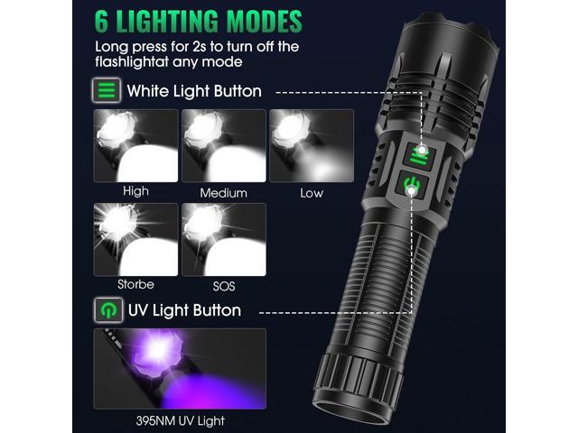 AdamStar UV & High Lumens Flashlight Rechargeable, 2-in-1 Powerful Blacklight LED Flashlight Tactical 6 Modes Super Bright Waterproof Zoomable...