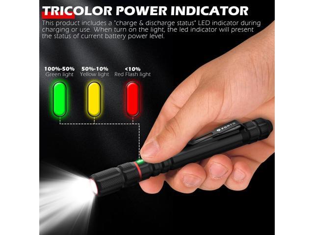 FORTO Rechargeable Pen Light Flashlight, 400 Lumens Small Pocket Flashlight with Clip, IP67 Waterproof, 2 Light Modes, 3-Color Battery Indicator,...