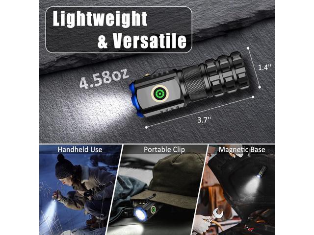 Portable LED Mini Flashlight, Rechargeable EDC Small Pocket Flashlight 6 Lighting Modes w/Magnet Clip Waterproof for Camping Hiking Night Walking...