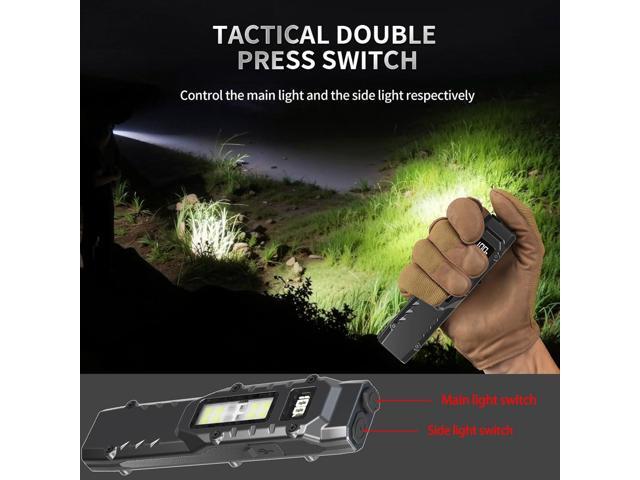 EDC Tactical Flashlight DT007, Compact 7 Mode Pocket LED Flashlight - 1500LM, USB-C Rechargeable Digital Display, IPX5 with Side Light and Clip for...