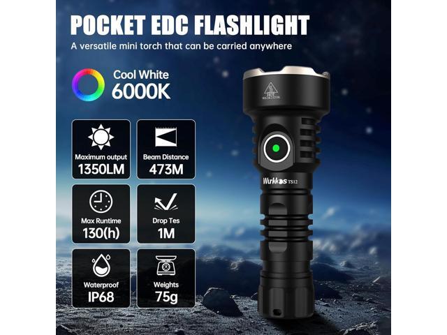 Wurkkos TS12 SFT25R LED Mini Flashlight Rechargeable,1350 High Lumens EDC Flashlight, Super Bright Small LED Flash Light, IP68 Waterproof Pocket...