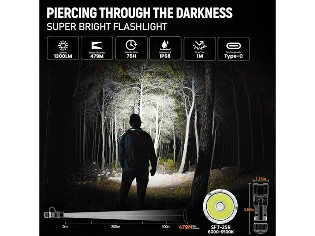 Wurkkos TD07 LED Tactical Flashlight, USB-C Rechargeable Flashlights, 1300 High Lumen EDC Small Flashlight, Turbo/Strobe Momentary, IP68...