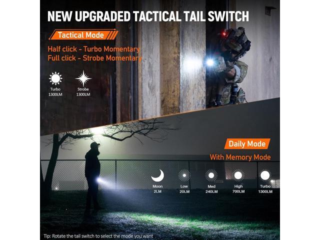 Wurkkos TD07 LED Tactical Flashlight, USB-C Rechargeable Flashlights, 1300 High Lumen EDC Small Flashlight, Turbo/Strobe Momentary, IP68...
