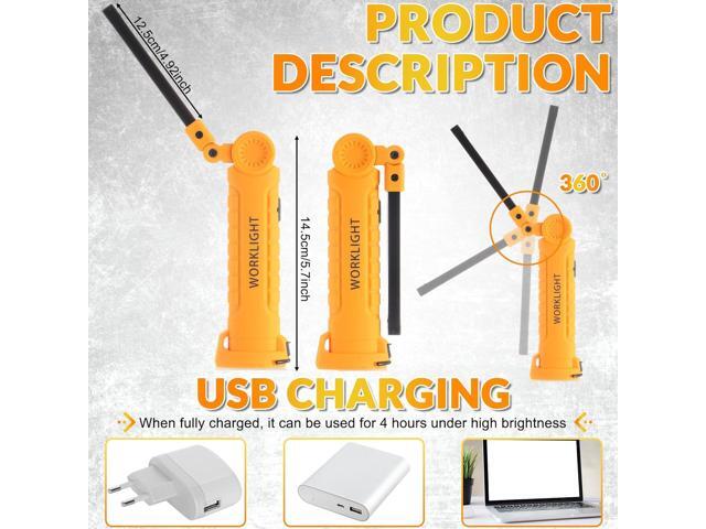 Mudder 6 Pcs LED Work Flashlights with Magnetic Base, Rechargeable, Portable, Yellow