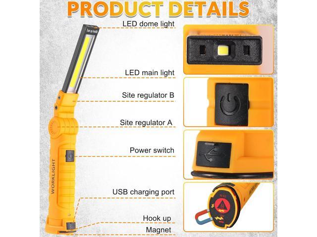 Mudder 6 Pcs LED Work Flashlights with Magnetic Base, Rechargeable, Portable, Yellow