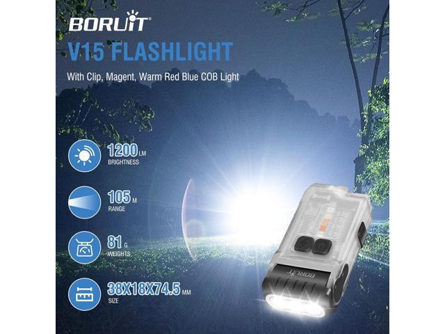 BORUIT V15 Small Flashlight Powerful Super Bright with 80° Swivel Head, Clip Magent Warm Red Blue COB Light - Mini Pocket Keychain EDC Flashlights...
