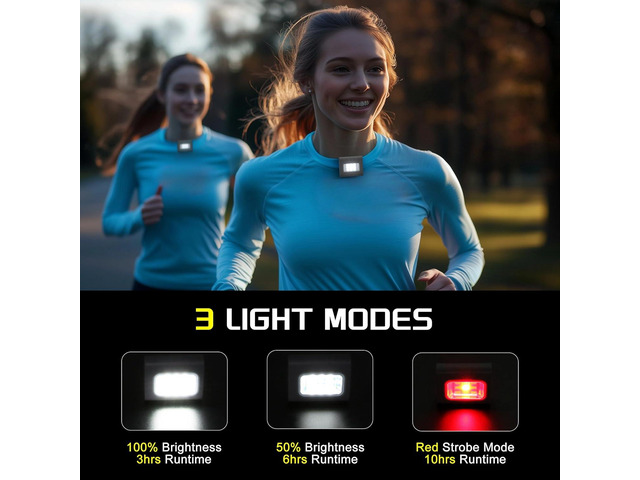 2Pack Clip on Running Lights, Rechargeable Magnetic LED Safety Lights with Red Strobe, Waterproof, USB Charging, Flashlight for Night Jogging, Dog...