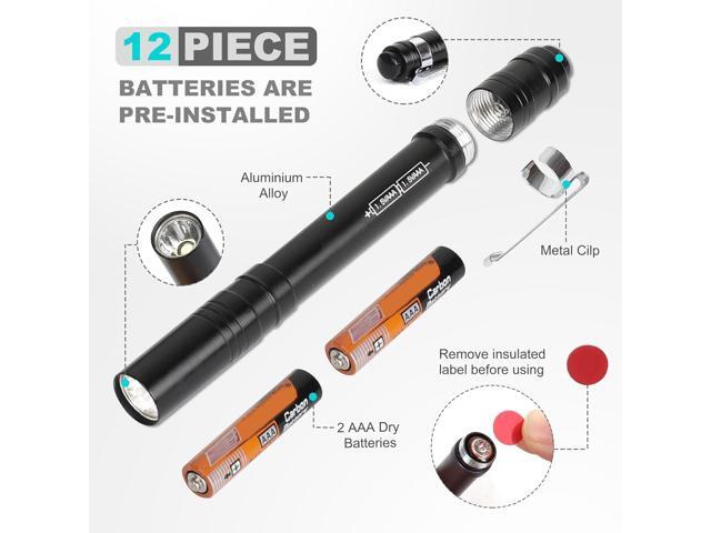 FASTPRO 6-Pack Pen Light, Aluminum LED Penlights with Batteries Included & Pre-Installed, Pocket Pen Flashlight for Inspections, Repairs, Camping...
