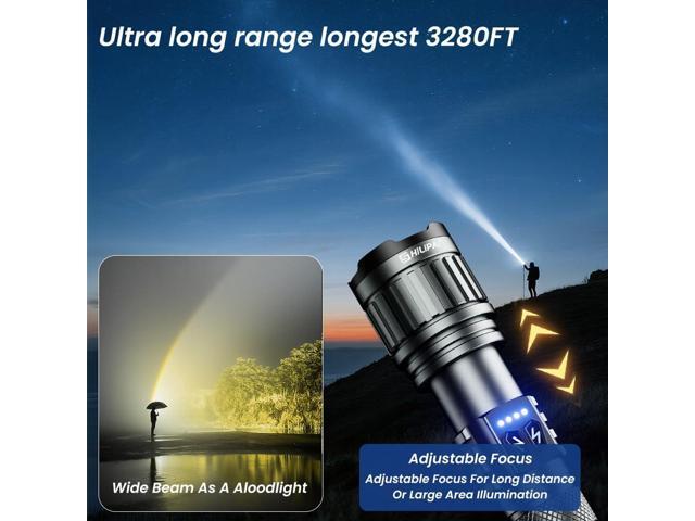5000mAh Rechargeable High Lumens Flashlight with Warm/White Light - 11 Modes Zoomable Tactical, Waterproof for Camping, Emergency, Outdoor Travel