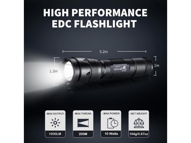 ULTRAFIRE Tactical Flashlight with Holster, 1000 Lumens Single Mode LED Flashlight with Duty Belt Holster, Bright Small EDC Flashlight with...
