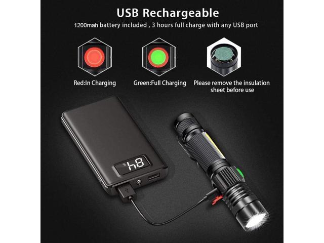 Hoxida Rechargeable Flashlight(Battery Included), Magnetic LED Flashlight with COB sidelight, 1200 Lumen Super Bright LED, Waterproof, Zoomable, 4...