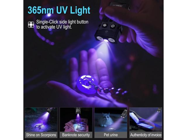 BORUIT EV20 LED Small EDC Flashlight with 365nm UV Light,1100 Lumen USB-C Rechargeable Pocket Keychain Flashlights with RGB Side Light,IP66...