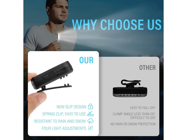 Running Light, 2 Pack Clip on Flashlight for Runners Rechargeable Safety Lights for Walking at Night Hands Free Emergency LED Flashlight Work Light...