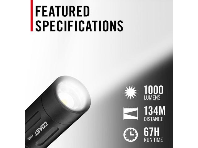 Coast XT30R 1000 Lumen Rechargeable LED Pocket Flashlight, 5 Light Modes with 2-Way Clip and Bite Caps Included
