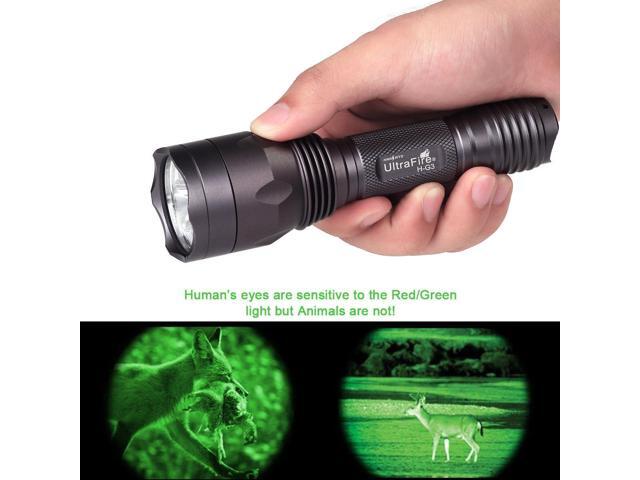 ULTRAFIRE Green Hunting Flashlight, 650 Lumens, Single Mode, 520-535 nm Wavelength 256 Yards,Tactical LED Night Hunting Light for Hog Pig Coyote...