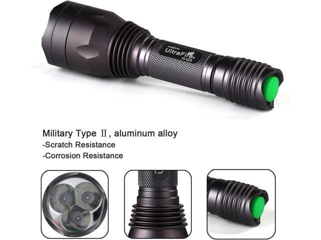 ULTRAFIRE Green Hunting Flashlight, 650 Lumens, Single Mode, 520-535 nm Wavelength 256 Yards,Tactical LED Night Hunting Light for Hog Pig Coyote...