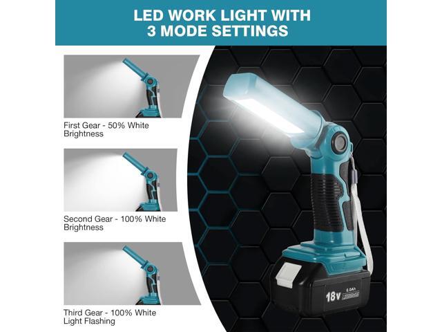YEX-BUR 12W 1000LM LED Flashlight Work Light for Makita 18V Battery, Jobsite Handheld Spotlight Desk Lamp with 5V 2.1A USB Port, 90 Degree Pivoting...