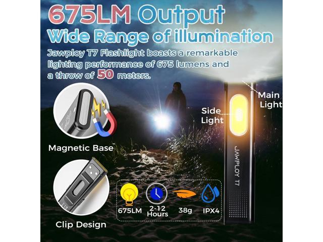 Pocket Flashlight Rechargeable EDC Flashlight, 675LM Dual Light Source with 7 Modes/Red & Blue Strobe, Clip-on Light, IPX4 Magnetic LED Flashlight...