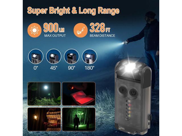 BORUIT V30 LED Small Powerful EDC Flashlight with Red and 365nm UV Light,180°Rotation,USB A/C-C Rechargeable Pocket Flat Keychain Flashlight with...