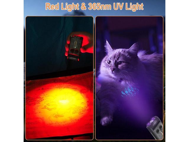 BORUIT V30 LED Small Powerful EDC Flashlight with Red and 365nm UV Light,180°Rotation,USB A/C-C Rechargeable Pocket Flat Keychain Flashlight with...