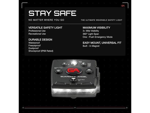 Guardian Angel Micro Series Safety Lights (All White Front & Yellow Rear) - Rechargeable, Magnetic & Hands-Free LED Flashlight for Dog Walking,...
