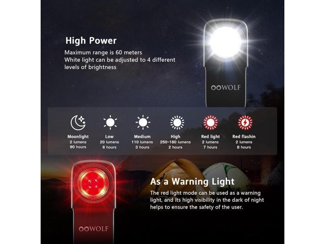 OOWOLF Magnetic Flashlight Rechargeable with Clip-on, Mini EDC Flashlight with Flood, Red Light and Flashing Light Mode, Waterproof Pocket Light...