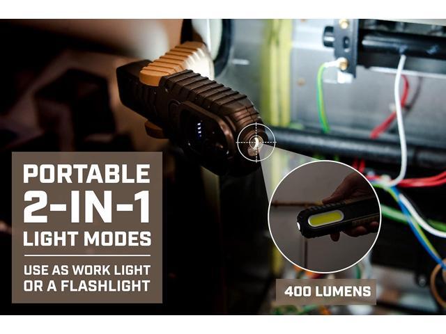 Spec Ops Tools 2-in-1 Rechargeable LED Work Light + Flashlight, 15-4 Lumens, Waterproof, Magnetic Base with Hook, 3 Light Modes, 3percent Donated...