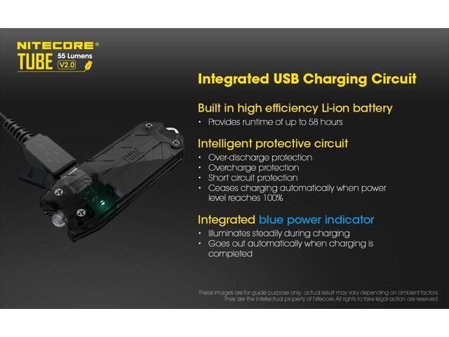 Nitecore Tube V2.0 55 Lumen USB Rechargeable Ultralight Keychain Flashlight with LumenTac Micro USB Charging Cable