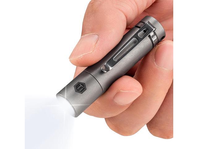 KeyUnity KF04 Mini LED Flashlight with AAA Battery & Pocket Clip - Super Bright Handheld Size Titanium EDC Keychain Penlight for Outdoor Camping,...
