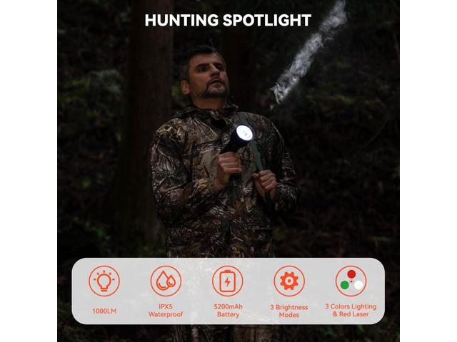Hunting Spotlight Flashlight, 46000LUX Rechargeable Spot Light IPX5 Waterproof Handheld LED Hunter Light with Red Green Filter for Hunting Coyotes...