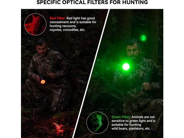 Hunting Spotlight Flashlight, 46000LUX Rechargeable Spot Light IPX5 Waterproof Handheld LED Hunter Light with Red Green Filter for Hunting Coyotes...