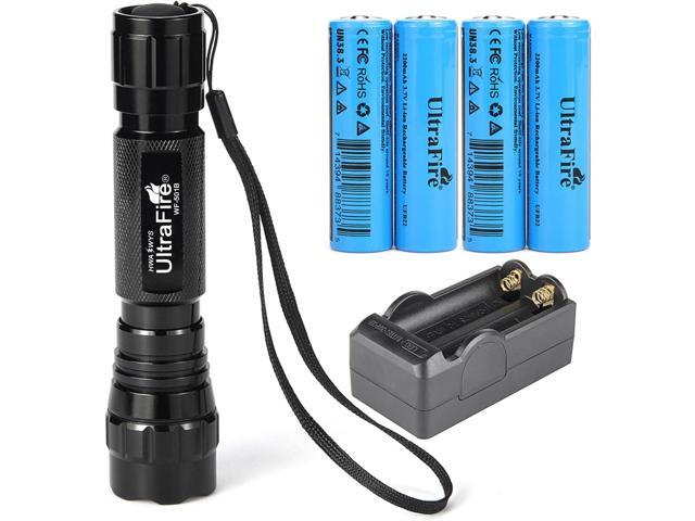 ULTRAFIRE LED Mini Flashlight Single Mode Flashlight with 4PCS UFB22 and Charger, Waterproof Super Bright High Lumen Flashlights WF-501B
