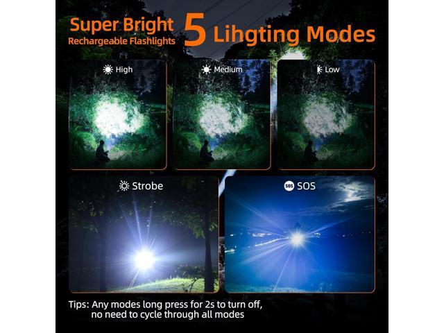 SuperFire Rechargeable Flashlights Bright Lumens, 5 Modes & Memory Function with 3000mAh Removable Battery, USB-C Zoomable & Waterproof, Perfect...