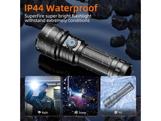 SuperFire Rechargeable Flashlights Bright Lumens, 5 Modes & Memory Function with 3000mAh Removable Battery, USB-C Zoomable & Waterproof, Perfect...