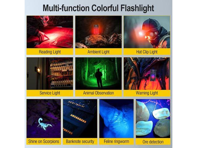 BORUIT V30 Rechargeable EDC Flashlight with 365nm Blacklight UV/Red Flashlight,Bright Keychain Lights with Clip and Magnet, 180° Rotatable Pocket...