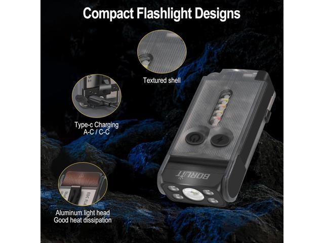 BORUIT V30 Rechargeable EDC Flashlight with 365nm Blacklight UV/Red Flashlight,Bright Keychain Lights with Clip and Magnet, 180° Rotatable Pocket...