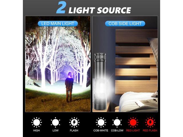 Rechargeable Flashlights High Lumens, 7 Mode Red Flashlight Rechargeable with Side Work Light, Super Bright Tactical Flashlight, High Powered...