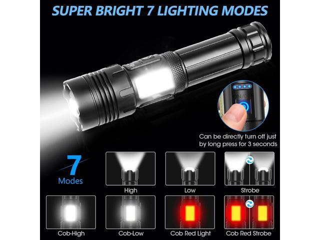 Rechargeable Flashlights High Lumens, 7 Mode Red Flashlight Rechargeable with Side Work Light, Super Bright Tactical Flashlight, High Powered...