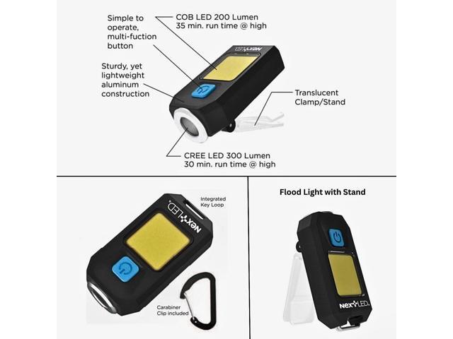 NextLED NT-6788 Heavy Duty Rechargeable Flashlight with Clip, Mini Keychain Hat Light, 400 Lumen, Spot/Flood 2 in 1, 5 Modes, Aluminum Body, Pocket...