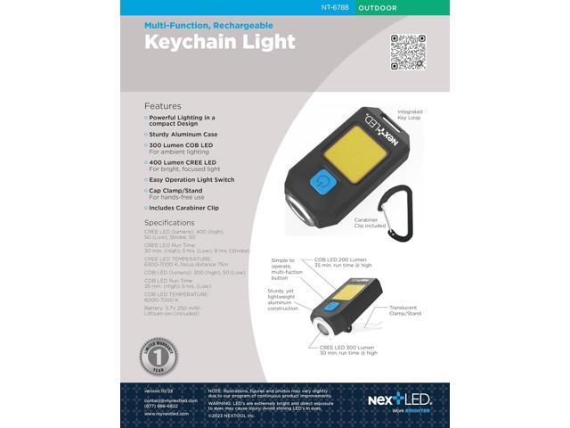 NextLED NT-6788 Heavy Duty Rechargeable Flashlight with Clip, Mini Keychain Hat Light, 400 Lumen, Spot/Flood 2 in 1, 5 Modes, Aluminum Body, Pocket...
