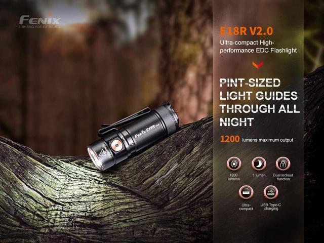 Fenix E18R V2.0 1200 Lumens EDC USB-C Rechargeable Flashlight with 2X ARB-L16 and a Lumentac Organizer