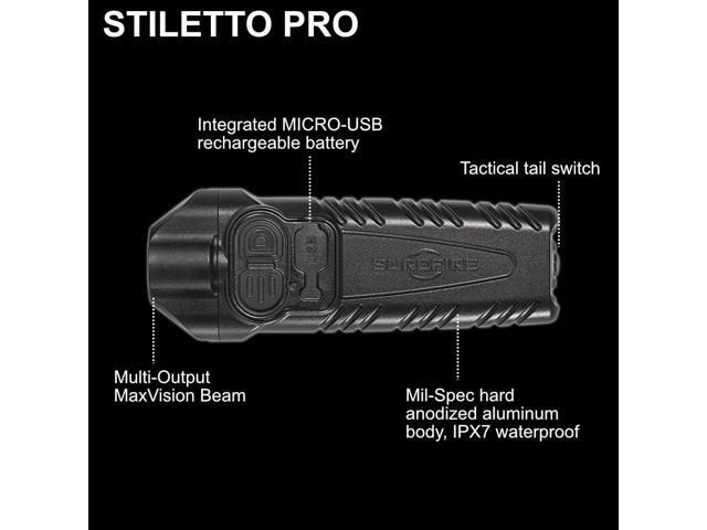 SureFire Stiletto PRO PLR-B Multi-Output Rechargeable Pocket Flashlight 1000 Lumen LED Bundle with a Lumintrail USB Wall Adapter