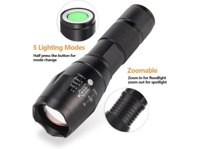 ULTRAFIRE 2 Pack A100 LED Hunting Flashlight,800 Lumen 3-Color-Light Tactical Flashlight 5 Modes Zoomable Small LED Hand held Flashlights (White...