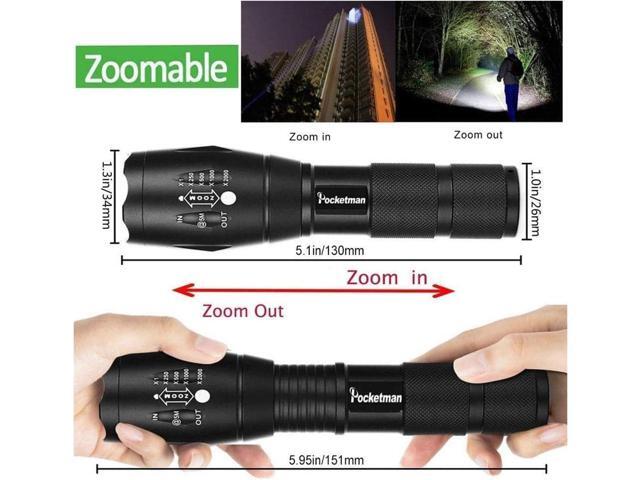 Pocketman 5 Pack, Led Tactical Flashlight Water Resistant Handheld Torch with 5 Modes and Adjustable Focus