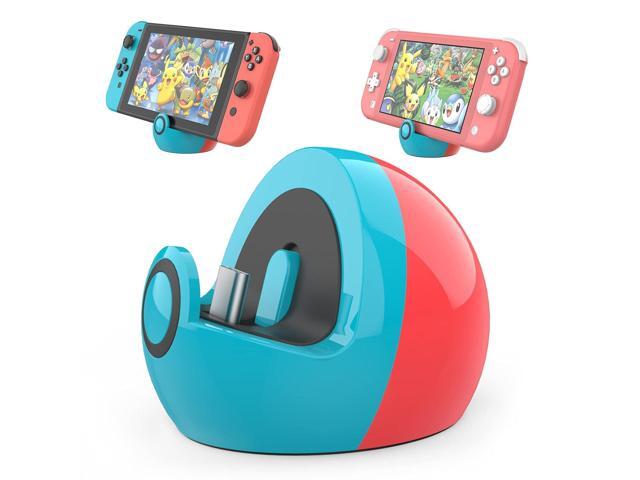 HEIYING Switch Charging Dock for Nintendo Switch/Lite/OLED,Portable Carrying Charging Station with Classic Colors Neon Blue & Neon Red