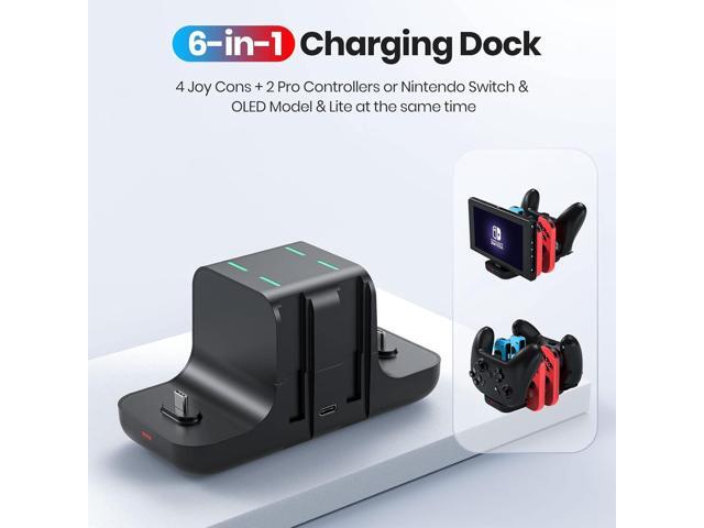 NEWDERY Controller Charger Dock for Nintendo Switch Pro Controller and Joy con, 6-in-1 Fast Charging Dock Station for Switch & OLED Model & Lite...