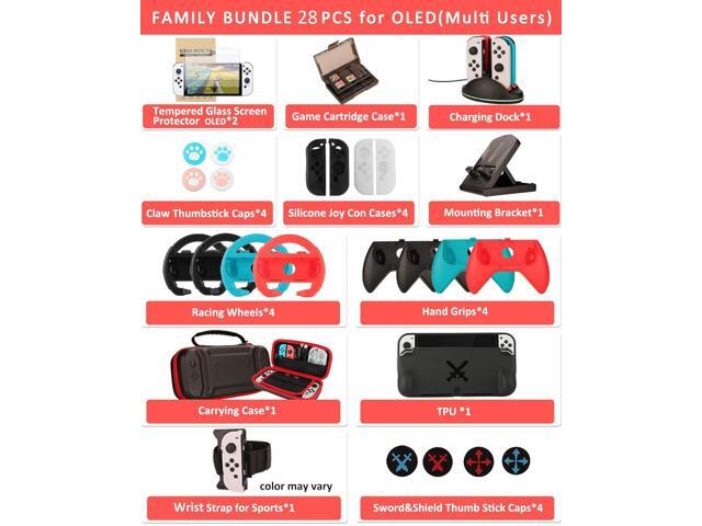 Switch OLED Accessories - 28 in 1 Family Accessory Bundle Kit for Nintendo Switch OLED Edition Carrying Case & Tempered Glass Protector,Joy Con...