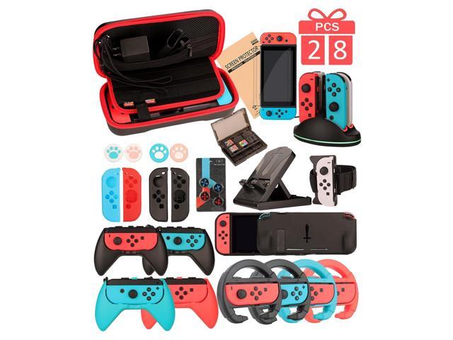 Switch Accessories - Family Bundle Accessories for Nintendo Switch, Carry Case& Screen Protector,4 Pack Joy Con Grips and Steering Wheels, Case...